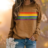 Damen Rundhals Gestreifter Langarmpullover – Gelb