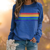 Damen Rundhals Gestreifter Langarmpullover – Blau