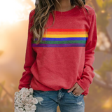 Damen Rundhals Gestreifter Langarmpullover – Rot