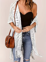 Soravina | Strick-Kimono mit Quasten und fließendem Fall – Weiß