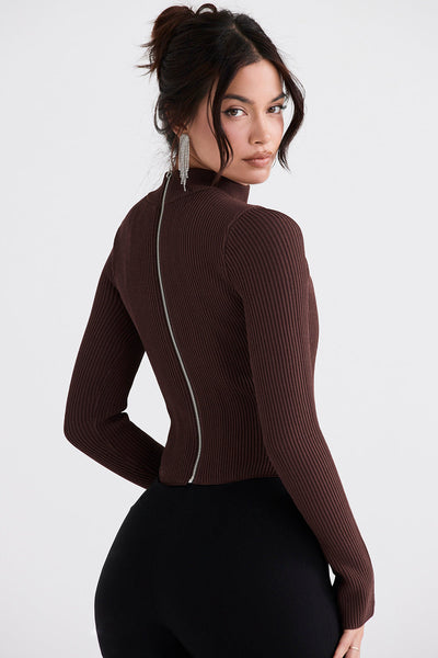 Elegante Damen Rollkragenbluse in Ripp-Optik mit Cut-Outs