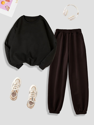 Kuschelig-warmes Damen-Loungewear-Set mit Plüschfutter für Herbst und Winter
