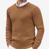 Florian | Herren Frühling Rundhals Strickpullover mit Zopfmuster – Braun