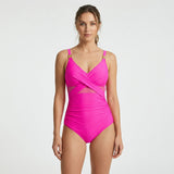 Badeanzug Damen | Mesh-Einsatz & Figurformender Sitz – Rosa
