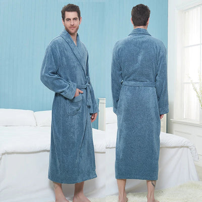Bademantel – Herren-Fleece-Bademantel, lang, mit Handtuch, Morgenmantel