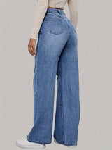 Baggy Jeans Damen | Herz-Graffiti-Print & Wide-Leg Streetstyle – Blau