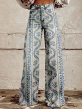 Baggy Jeans Damen | Luftig & Bewegungsfrei – Blau Gemustert