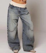 Baggy Jeans Damen | Statement-Nähte & Komfortbund – Hellblau