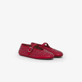 Ballerinas Damen Leder Kristallverziert mit Riemen – Rot