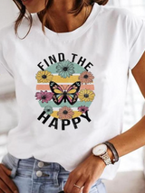 Leonora | Damen Herz Print T-Shirt Rundhals Kurzarm – Weiß 6