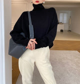 Damen Langarm-Turtleneck-Pullover – Schwarz