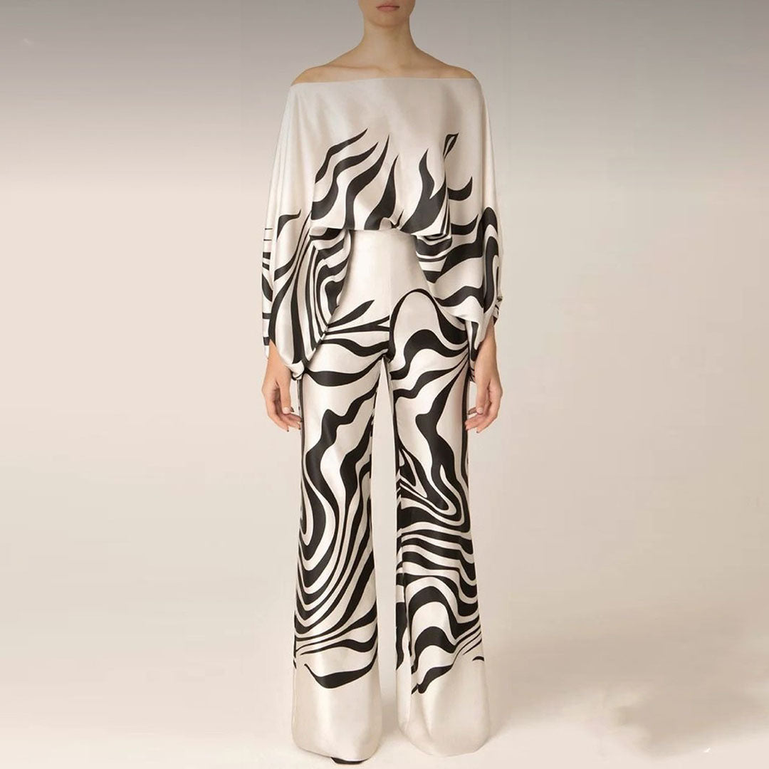 Damen One-Shoulder Bedrucktes Zwei Teile Set | Stylisch