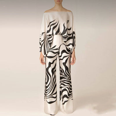 Damen One-Shoulder Bedrucktes Zwei Teile Set | Stylisch