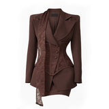 Blazerkleid Damen Asymmetrisch Elegant – Braun