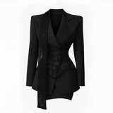 Blazerkleid Damen Asymmetrisch Elegant – Schwarz