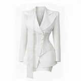 Blazerkleid Damen Asymmetrisch Elegant – Weiß
