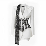 Blazerkleid Damen Asymmetrisch Elegant – Weiß-Schwarz