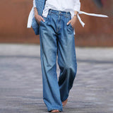 Sabina | Damen Hochtaillierte Weit Geschnittene Jeans – Blau