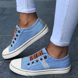 Lara | Damen Trendige Gestreifte Canvas-Sneaker – Blau
