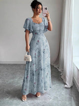 Blumenkleid Maxi Sommer Elegant – Blau