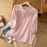 Blumenmuster Rüschenbesatz Bluse Damen | Zierknöpfe & Luftiger Wohlfühl-Sitz – Rosa