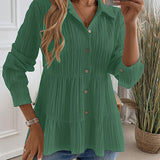Bluse Damen | Elegant Tailliert mit Stufenrock & Knopfleiste – Dunkelgrün