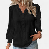 Bluse Damen | Elegant mit Spitzenbesatz & V-Ausschnitt Langarm – Schwarz