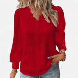 Bluse Damen | Elegant mit Spitzenbesatz & V-Ausschnitt Langarm – Rot