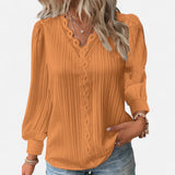 Bluse Damen | Elegant mit Spitzenbesatz & V-Ausschnitt Langarm – Orange