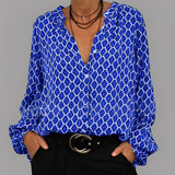 Bluse Damen | Geometrisches Muster & Lässig – Blau