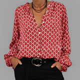 Bluse Damen | Geometrisches Muster & Lässig – Rot