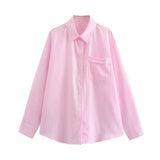 Bluse Damen | Gestreift & Lässig Oversize Langarm – Rosa