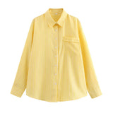 Bluse Damen | Gestreift & Lässig Oversize Langarm – Gelb