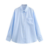 Bluse Damen | Gestreift & Lässig Oversize Langarm – Blau