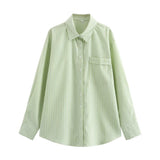 Bluse Damen | Gestreift & Lässig Oversize Langarm – Grün