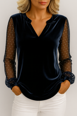 Bluse Damen | Punktärmel & Eleganter Ausschnitt – Marineblau
