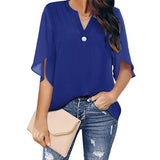 Bluse Damen | V-Ausschnitt & Fließender Fall – Blau