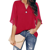 Bluse Damen | V-Ausschnitt & Fließender Fall – Rot