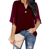 Bluse Damen | V-Ausschnitt & Fließender Fall – Dunkelrot