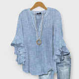 Bluse Damen – Volantärmel & schmeichelnder V-Ausschnitt – Blau