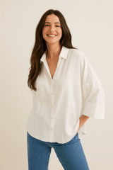 Bluse gestreift Damen | 3/4-Ärmel & Lockerer Schnitt – Weiß