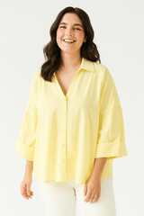 Bluse gestreift Damen | 3/4-Ärmel & Lockerer Schnitt – Gelb