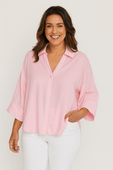 Bluse gestreift Damen | 3/4-Ärmel & Lockerer Schnitt – Rosa