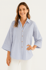 Bluse gestreift Damen | 3/4-Ärmel & Lockerer Schnitt – Blau