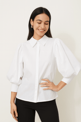 Bluse gestreift Damen | Ballonärmel & Luftiger Komfort – Weiß