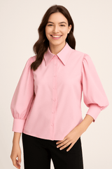 Bluse gestreift Damen | Ballonärmel & Luftiger Komfort – Rosa