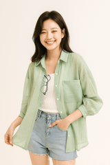 Bluse mit Knopfleiste und Brusttasche Damen | Lockerer Schnitt & Pflegeleichter Look – Grün