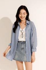 Bluse mit Knopfleiste und Brusttasche Damen | Lockerer Schnitt & Pflegeleichter Look – Blau