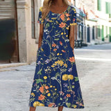 Yolanda Blumiges Sommerkleid mit Bauchabdeckung | S–3XL – Dunkelblau