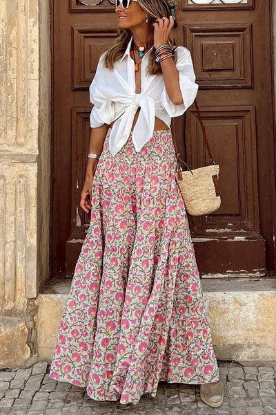 Boho Maxirock mit lebhaftem Blumendruck
